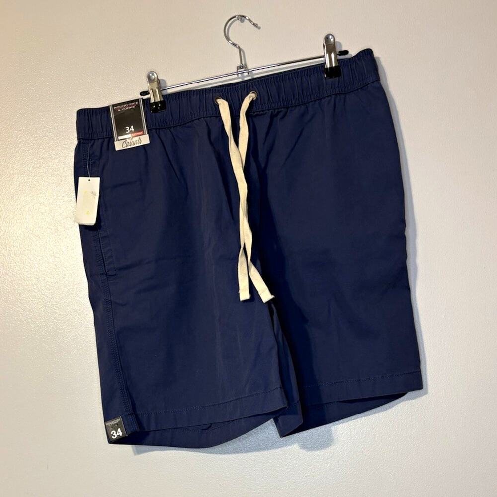 Roundtree & Yorke Men’s Blue Classic Fit Chino Shorts Flat Front 7" Cotton